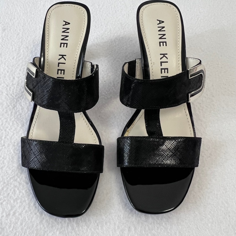 Anne Klein Nala Sandals Womens 8.5 Black 3" Block Heel Slide iflex Buckle - Picture 7 of 8